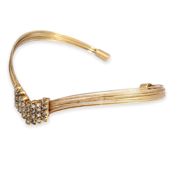 Vintage Rhinestone Chevron Cuff Bracelet Gold Tone Multi-Strand Wire Estate - Picture 2 of 4